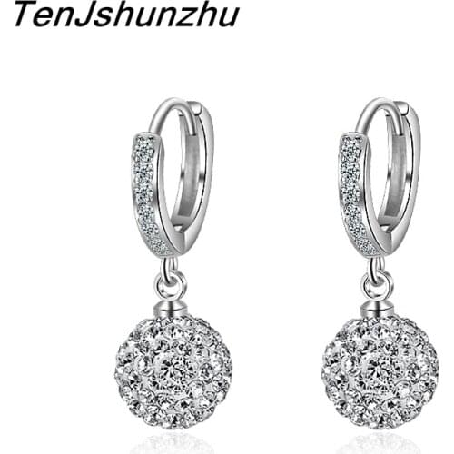 925 Sterling Silver bijoux Elegant Ball Stud Earrings for Women Wedding Jewelry Gifts Brincos EH176