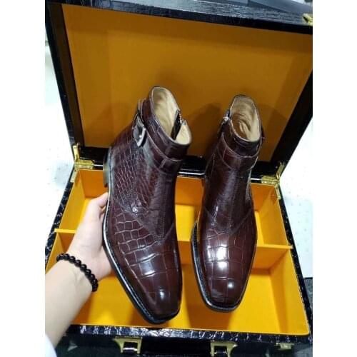 Super big size 100% real genuine crocodile skin men fashion shoe with genuine cowhide skin lining leisure men shoe zippers