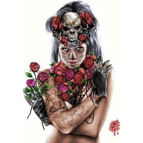 5D DIY Tattoo Skull Girl Flower Diamond Painting Full Drill Embroidery Cross Stitch Mosaic Craft Kit Home Decor Halloween Gift