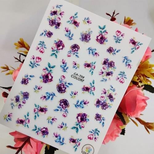 Purple Watercolor Flower Stickers for nails Design Self adhesive Nail Art Decoraciones Sliders Foil Manicure Accessories