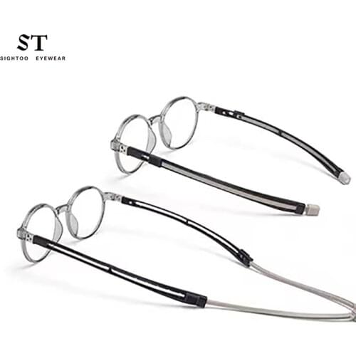 Sighttoo Portable Magnetic Absorption Hang A Neck Reading Glasses For Men Roung Glasses Women Eyewear Dtoiopter +0 +4 .00