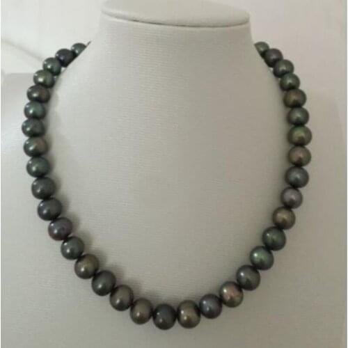 Stunning 9-10mm tahitian black red round pearl necklace14k