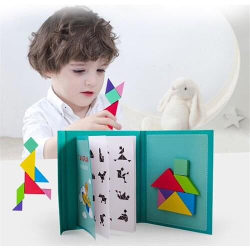 96 Puzzles Magnetic Tangram Kids Toys Montessori Educational Magic Book Suit R7RB
