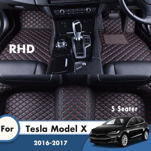 RHD Custom Car Floor Mats For Tesla Model X 2017 2016 5 Seater Auto Interiors Accessories Styling Custom Front & Rear Side ugs