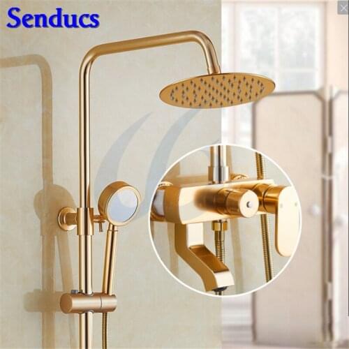 Senducs Aluminum Gold Shower Set Luxury European Space Aluminum Bathroom Shower Faucet Newly Design Gold Shower System