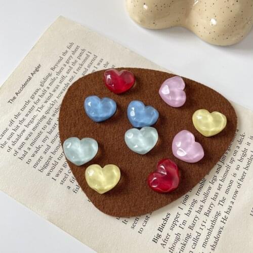 Water Ripple Retro Heart Earrings Cute Candy Color Acrylic Transparent Simple Heart Shaped Clip on Earrings Without Piercing