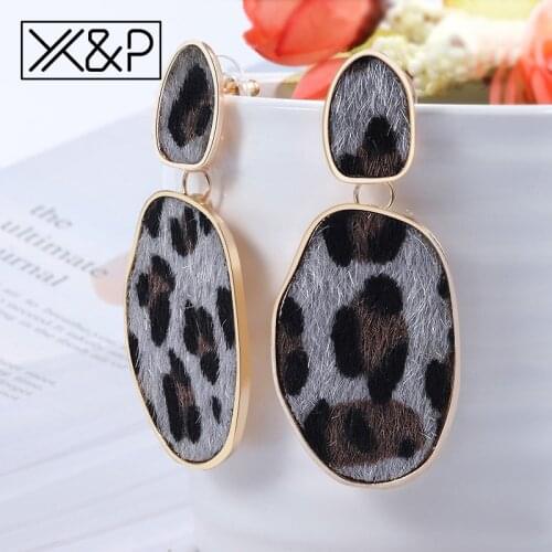 X&P Occident Fashion Gold Plush Leopard Earrings for Women Vintage Geometric Ear Drop Dangle Female Earring Jewelry Statement
