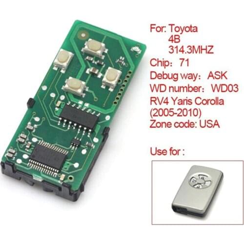 HKCYSEA 4 Button 71 Chip Smart Remote Board 314.3MHz Car Key For 2005-2010 Toyota(0111-USA) Rav4 Yaris Corolla
