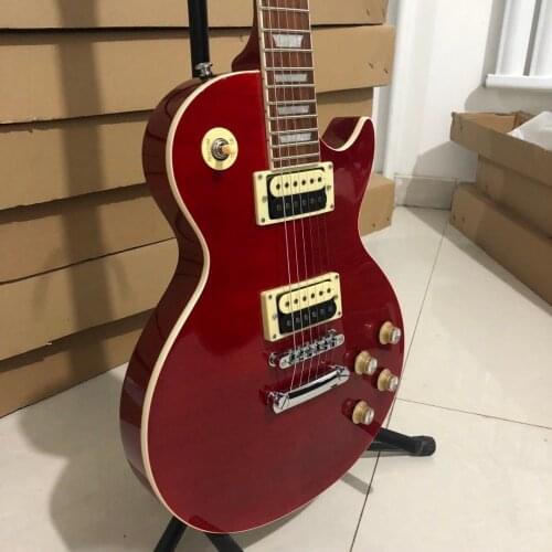 RED SLASH VERSION CLASSICAL MAHOGANY GUITAR FREE SHIPPING TIGER STRIPED MAPLE TOP ZEBRA PICKUPS CHROME HARDWARE