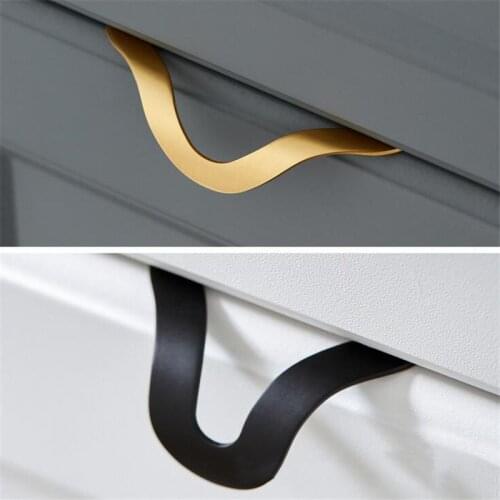 Wavy Streak Invisible Wardrobe Cabinet Handle Nordic Luxury Pure Copper Gold Drawer Knob Concealed Door Handles Furniture