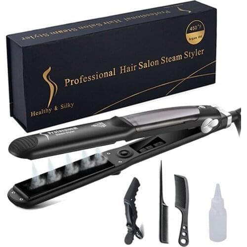 Steam Hair Straightener Brush Titanium Ceramic Flat Iron Professional Electric Hair Comb Fast Hair Styling Straightening Iron