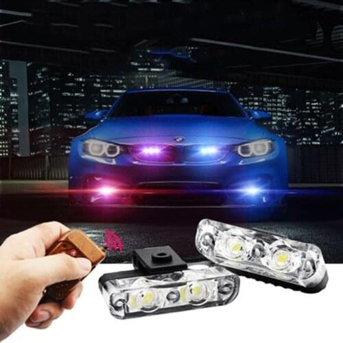 High Brightness 12V 2X2 4LED Red/Blue Car Wireless control Police light Strobe Emergency Warning Flashing Fog Lights Car Styling