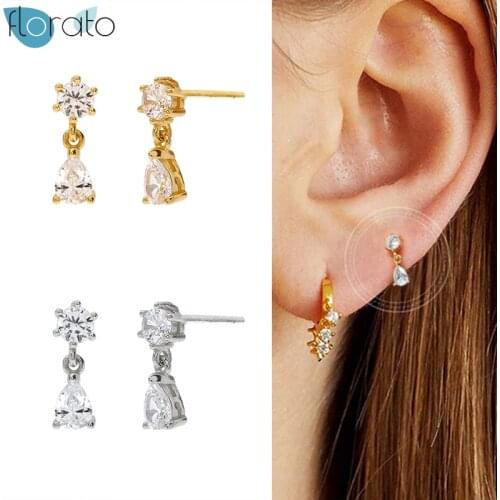 925 Silver Ear Needle Waterdrop Crystal Stud Earrings for Women Simple Gold Color CZ Earring Korean Fashion Females Jewelry Gift