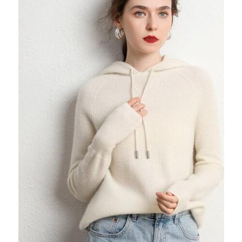 Autumn and winter womens fashion hooded sweater cashmere sweater 100% pure cashmere
