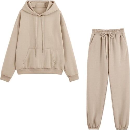 Hoodies Tops Outfit Women Casual Oversize Hooded Sweatshirts Pants Suits Casual Autumn Pocket Solid Sport Tracksuits Set