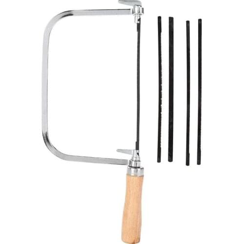 1Set Multi Purpose Adjustable Handsaws, U Shaped Bow Hacksaw Hand Garden Tool Metal Loaf String Cutter Saw with 4pcs Saw Blade