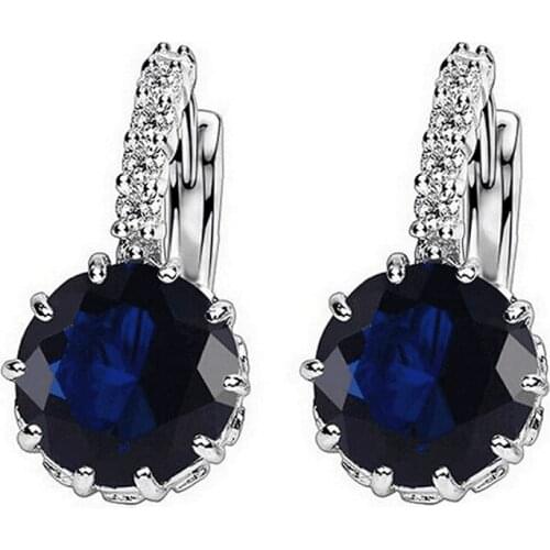 1pcs Sell Blue Luxury Ear Drop Dangle Earrings For Women Round With Cubic Zircon Flower Earrings Women Jewelry