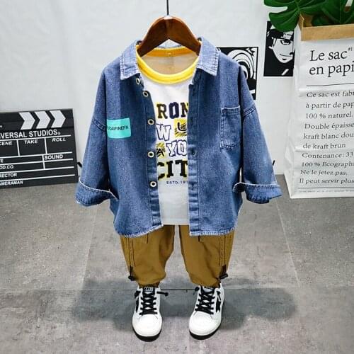 New Baby Boy Outfits boys Denim shirt + T-shirt + cargo pants 3pcs boys Suit Spring Autumn boys Clothes sets 2-6years