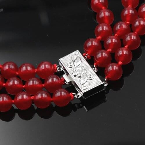 3 Rows Fashion Natural Red Jades Rubys Chalcedony Round Beads 8mm Bracelet Lady Jewelry Wholesale Retail 17-19 inch Y39