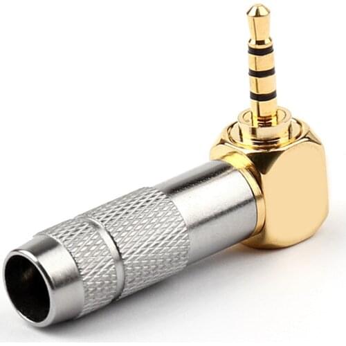 Areyourshop 2.5mm 4 Pole TRRS Male Plug Jack Gold Plated 90 Degree Angle Audio Connector Silver Black New Arrival Connector