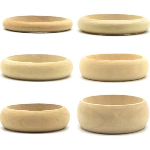 6Pcs Unfinished Blank Wood Bangle Bracelets Natural Round Wood Ring Wooden Circle for DIY Painting Craft Jewelry Making