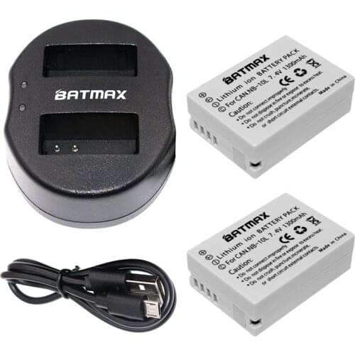 Batmax 2pcs NB-10L NB 10L NB10L Battery + USB Dual Charger for Canon G1X G15 G16 SX40HS SX50HS SX60HS SX40 SX50 SX60 HS