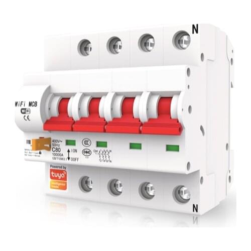 Tuya Smart Life APP RCBO Circuit Breaker with Power Monitoring 4P WiFi MCB Leakage Current Short Protection Alexa