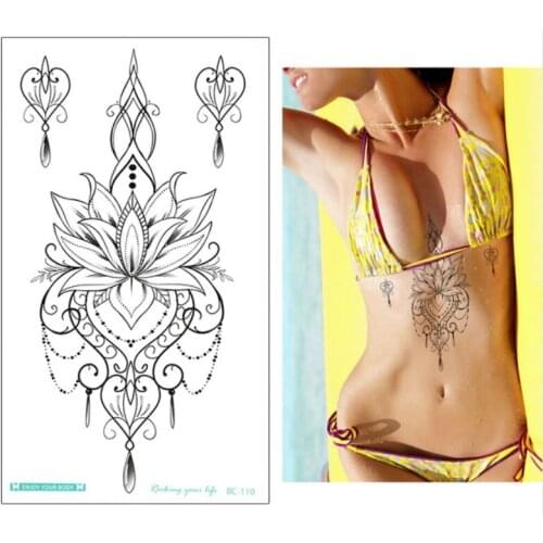 New designs Chest Flash Tattoo large flower Earrings necklace shoulder arm Sternum tattoos henna body/back paint Under breast