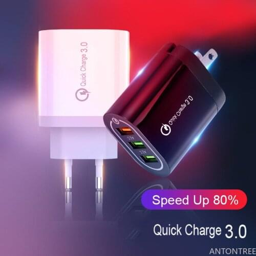 For iPhone Samsung Xiaomi QC 3.0 Fast Charging Mini Portable Fast Charger Plug 3 Port Travel Wall Charger Adapter