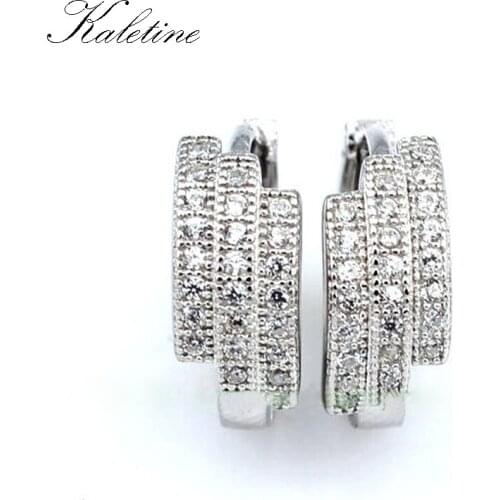 KALETINE AAA CZ Stone Line Hoop Earrings For Women Pave Set Solid 925 Sterling Silver Huggie Earrings Fashion Jewelry ESCH8074