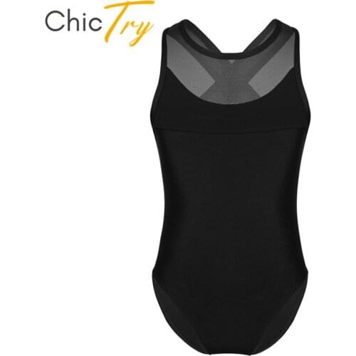 ChicTry Kids Sleeveless Mesh Splice Professional Ballet Leotard Children Girls Solid Color Gymnastics Leotard Bodysuit Dancewear