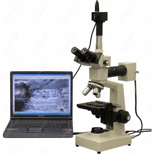 Two Light Metallurgical Microscope--AmScope Supplies 40X-1000X Two Light Metallurgical Microscope + 5MP Digital Camera