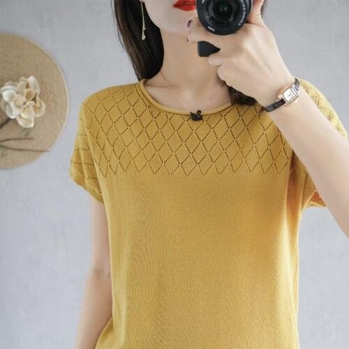 Pure Cotton T-shirt 2021 Summer New short-sleeved Womens Round Neck Pullover Casual Oversized Knitted Top Vest Female