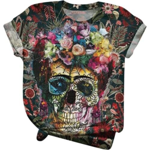 Funny Skull Flower T Shirt Women Male Summer Plus Size Print Graphic Gothic Tshirts For 90s Teenagers Streetwear T-shirts