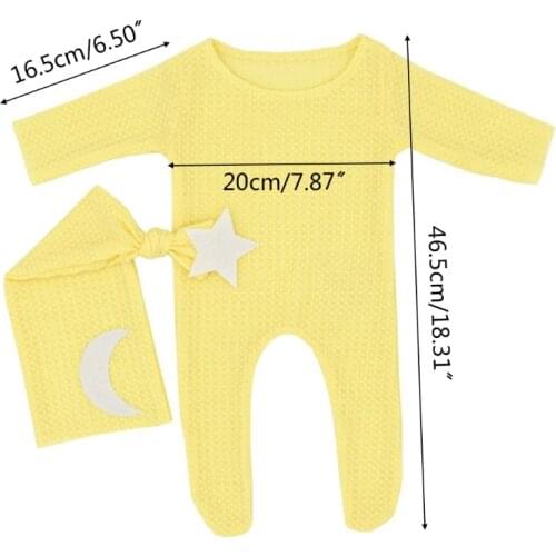 GXMB 2 Pcs Newborn Photography Props Clothing Baby Romper Long Tail Knot Hat Set Knitted Bodysuit Beanies Kit for Infants