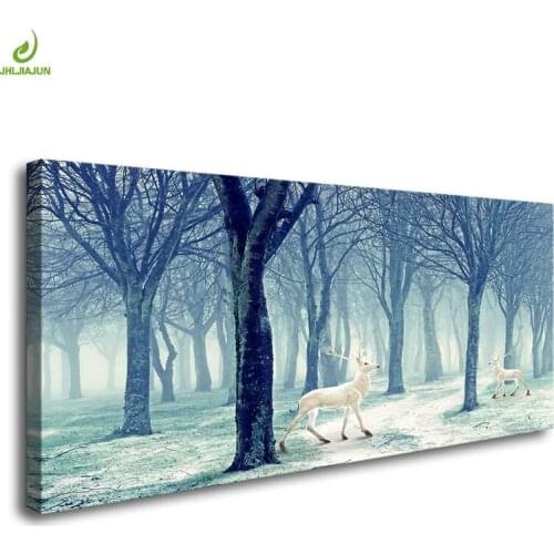 JHLJIAJUN Modular Oil Canvas Painting White Deer Forest Nordic Wall Art Print And Poster Dining Living Room Home Bedroom Decor