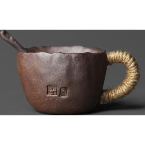 Chinese handmade rock mine pottery clay large master water cup personality retro stoneware coffee milk cup