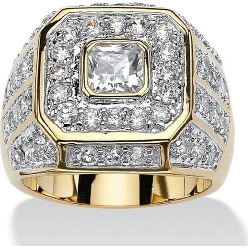 Vintage Real Solid 925 Sterling silver & 14k GOLD Rings for Men Wedding Jewelry Luxury square 2ct Diamond finger Ring set gift