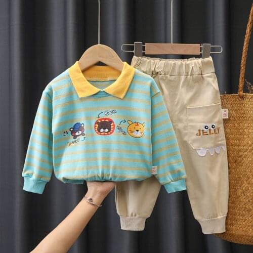 Baby Girls Boys Clothing Sets 2021 Autumn Kids Cotton Stripe T Shirt Pants Infant Clothes Outfit Children Casual Sportswear