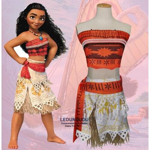 2017 Hot Moana Princess Cosplay Costume Hawaii Maui style Adult Women Sexy Savage Tops and skirts Kids Girls Fancy Party Clothes
