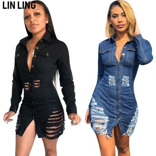 LINLING Fashion Denim Dresses
