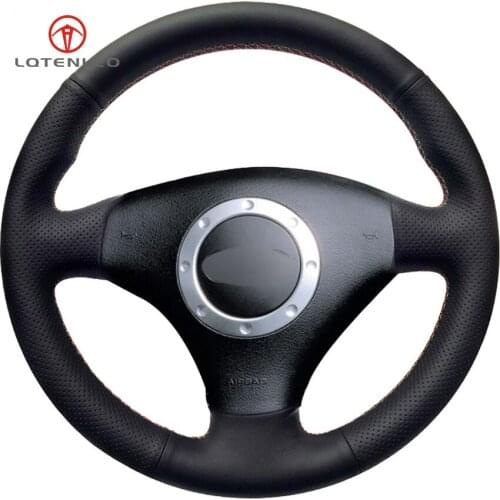 LQTENLEO Black Genuine Leather Car Steering Wheel Cover for Audi A3 2000-2003 A4 2003-2005 RS 6 2003 S4 2004-2006 TT 2001-2006