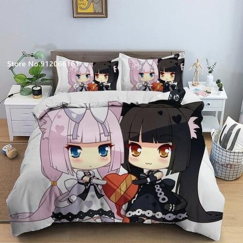 Lovely Sexy Lady Bedding Set 3D Print Cartoon Anime Nekopara Duvet Cover For Bedroom Bed Cover Set Single Double Bed Cover Set