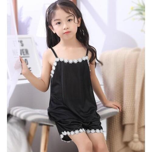 Fashion Lace Children Cloth Summer Sleepwear Sets Girls Sling Pajamas Silk Princess Night Kids Home Cltoh Girl Sleepwear Baby
