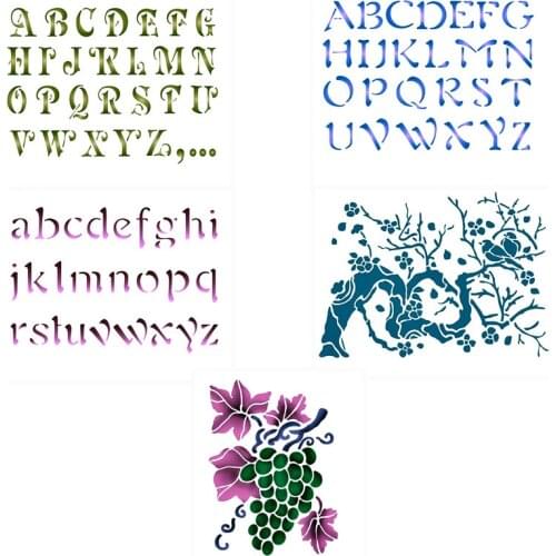 Set Flower Tree Alphabets Grapes Pattern Plastic Spray Layering Stencils For DIY Scrapbooking Album Decorative Drawing Sheet
