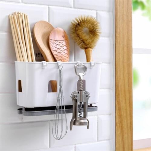 Wall Mounted Cutlery Storage Rack with Drip Tray Spatula Organizer Spoon Fork Holder Chopsticks Drainer Kitchen Gadget Stand
