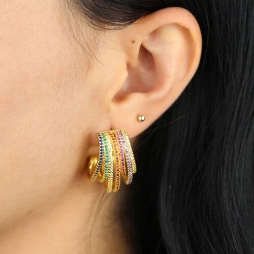 New design hollow earring fashion multi wrap circle hoop for women girl paved rainbow colorful cz delicate gorgeous jewelry gift
