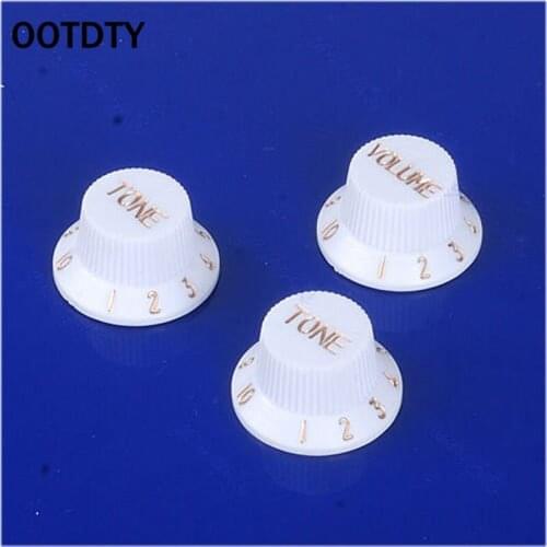 OOTDTY 1 Volume 2 Tone Control Knobs For Electric Guitar Bass FD ST Plastic White Golden