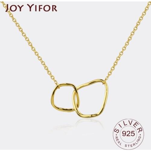 925 Sterling Silver Necklace Ladies Elegant Chain Necklace Fashion Double Square Shape Sterling Silver Jewelry Round Necklace