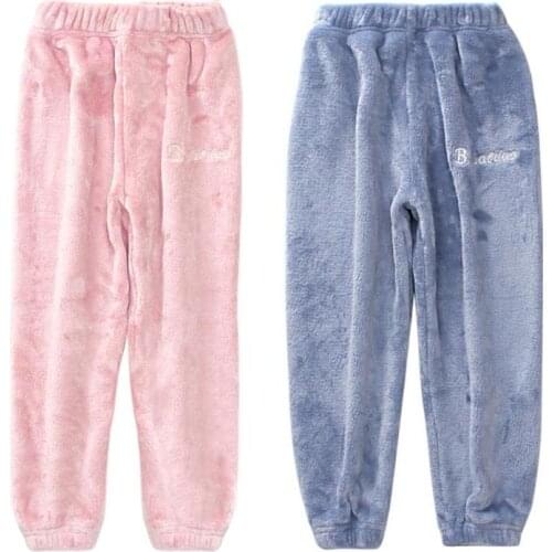 Children Boy Girl Pajama Warm Pants Personality Cotton Warm Embroidery Loose Version Letters Casual Flannel Clothes